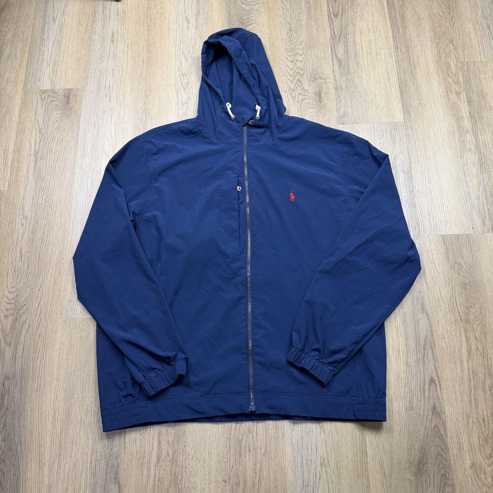 Polo Ralph Lauren Jacket Mens 2XLT Blue Performance Hooded Full Zip Windbreaker